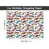 Racing Car Wrapping Paper Roll - Mini Roll - 17 Inch X 16.5 Feet - Happy Birthday Car Wrapping Paperfor Kids Boys Birthday, Baby Shower