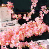 Cherry Blossom Flower Garland With String Light Artificial Hanging Silk Pink Flower Vines Garland For Wedding Bedroom Spring Home Party Kawaii Japanese Decor(4 Pcs)