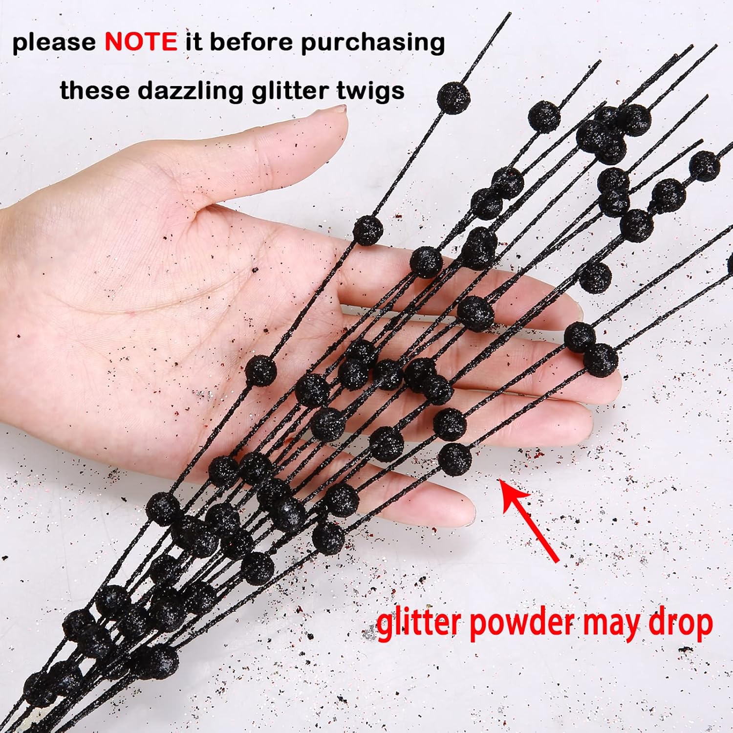 6 Pack Black Artificial Glitter Berry Stems 15.7" Fake Decorative Glitter Sticks For Thanksgiving Table Runner Xmas Tree Vase Diy Wreath Crafts Fireplace Decor