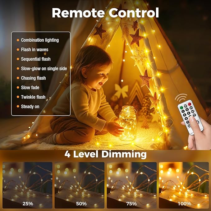 33FT 100 LED Fairy Lights Plug In Warm White Outdoor Waterproof Twinkle Lights with Remote Timer 8 Modes for Bedroom Patio Garden Wedding Christmas Decor