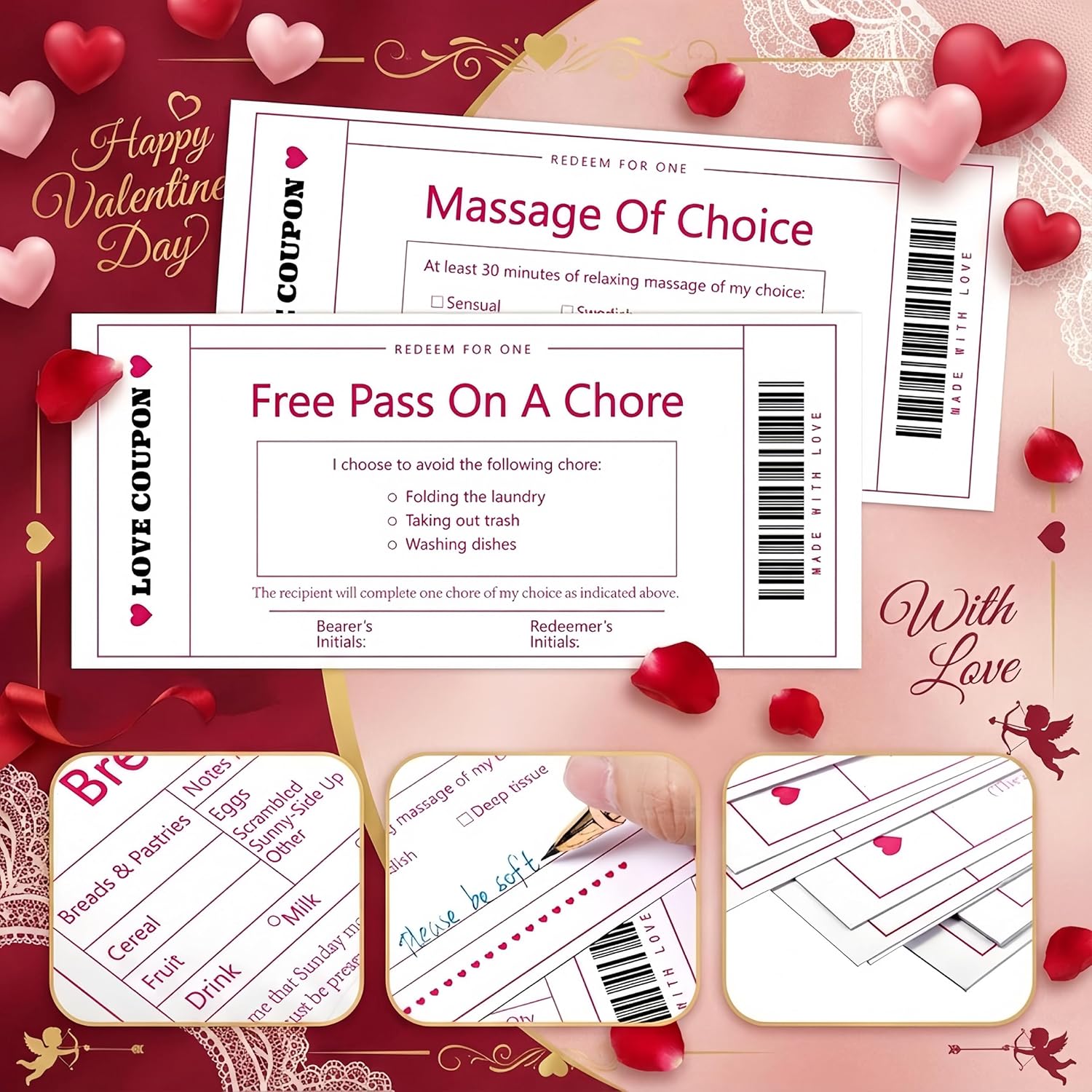 20 Pcs Love Vouchers For Him Her Valentine'S Vouchers For Sweet Couples Fun Date Night Cards For Husband Wife Boyfriend Or Girlfriend Couple Gift For Valentine'S Day, Anniversary(White)