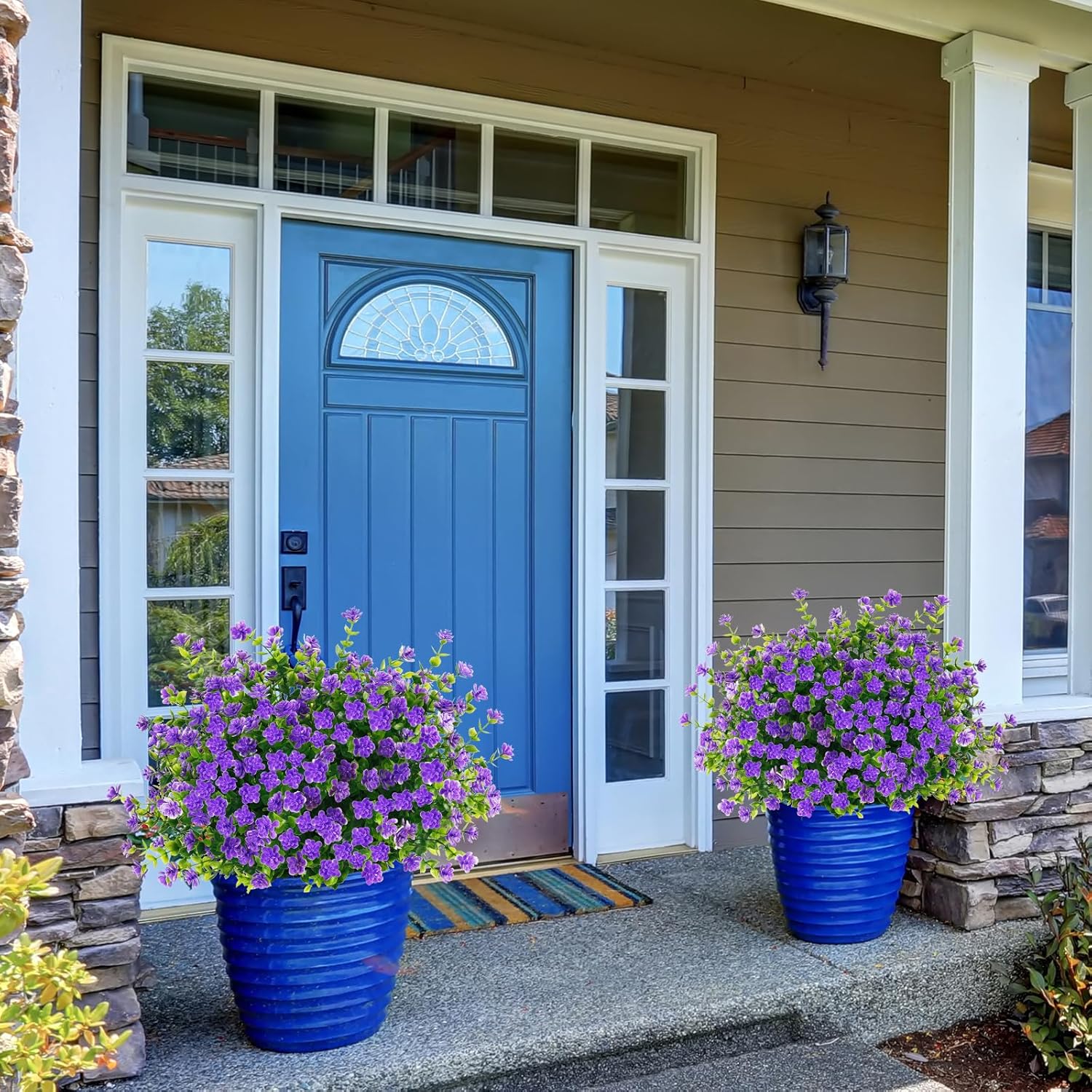 Outdoor Artificial Plants, 12 Pcs Artificial Flowers, Uv Resistant Fake Flowers,Faux Flowers For Outdoor Garden Porch Yard Decor,Bluish Violet