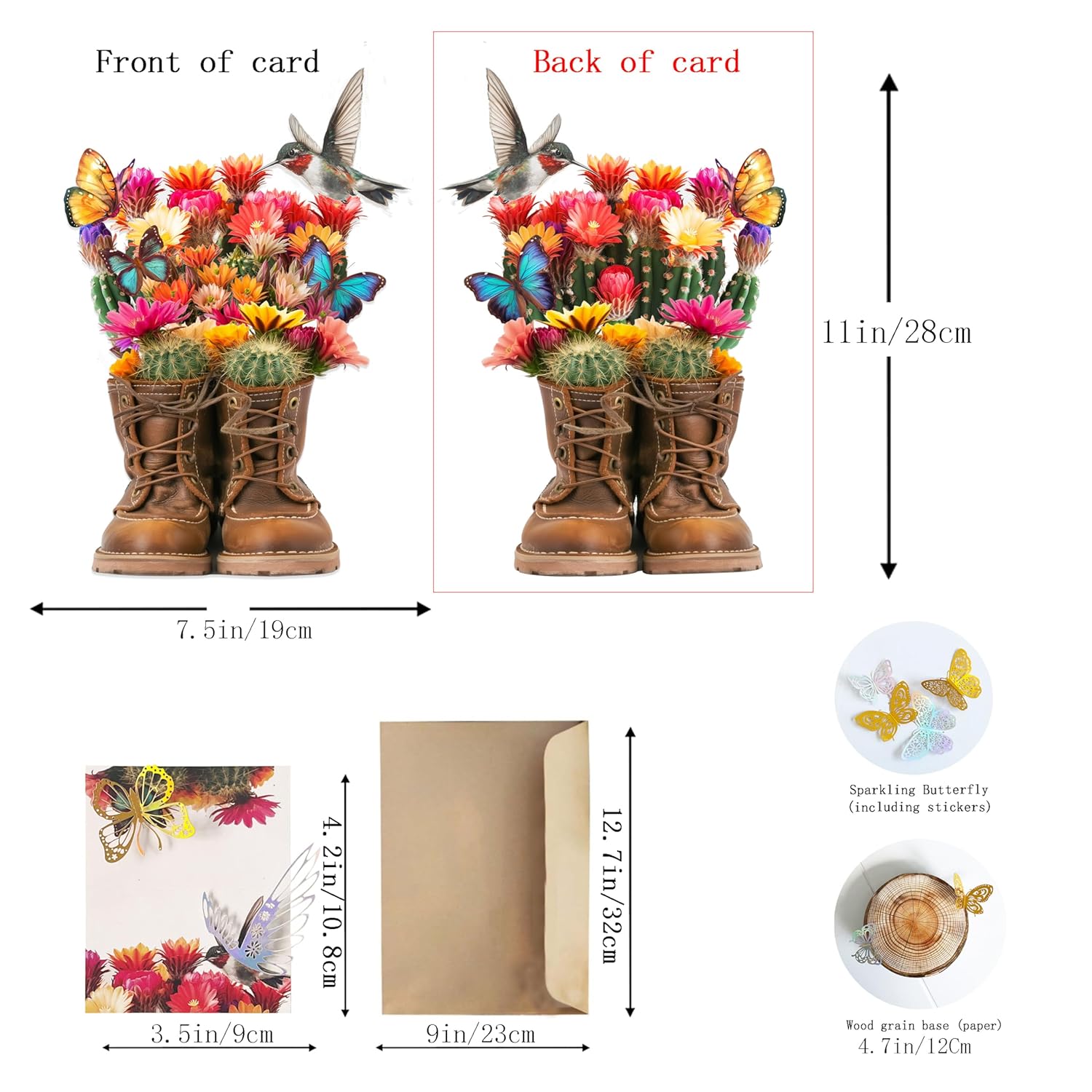 Pop Up Flower Cards Gerbera Hummingbird With Laser Bird Butterfly And Envelopes Popup Greeting 12Inch 3D Blank Note Card, Gifts Birthday Thanks You Cards