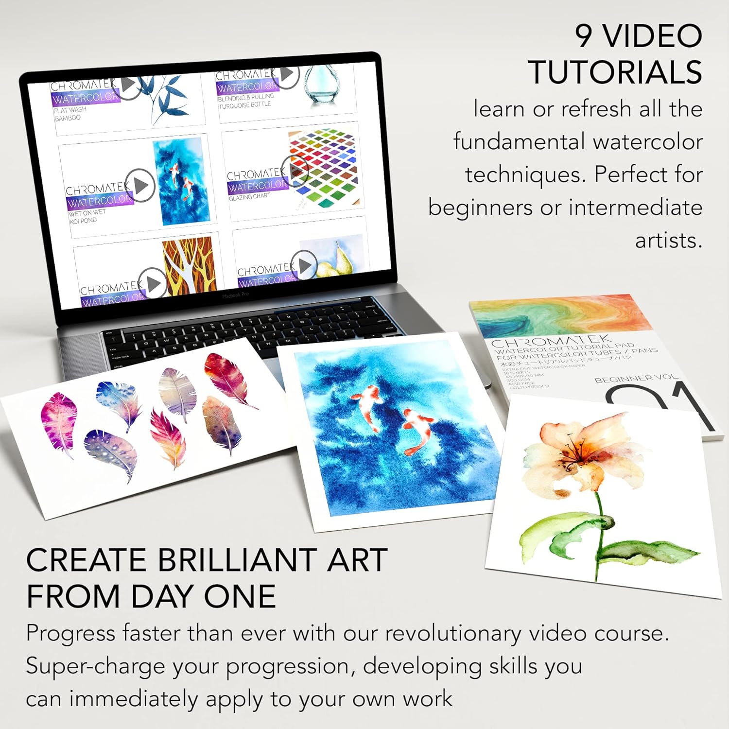 Watercolor Paint Set - 62 Piece Kit - Video Tutorial Course - For Adults, Beginner & Professional Artists - 26 Tubes (12Ml), Sketch Pad, 8 Painting Brushes, Aquapen, Palette, Masking Tape