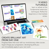 Watercolor Paint Set - 62 Piece Kit - Video Tutorial Course - For Adults, Beginner & Professional Artists - 26 Tubes (12Ml), Sketch Pad, 8 Painting Brushes, Aquapen, Palette, Masking Tape