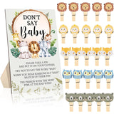 51 Pcs Don'T Say Baby Shower Game Favors Include Forest Animal Baby Shower Sign And 50 Mini Animal Clothespins For Boys Girls Gender Reveal Party Decoration Supplies