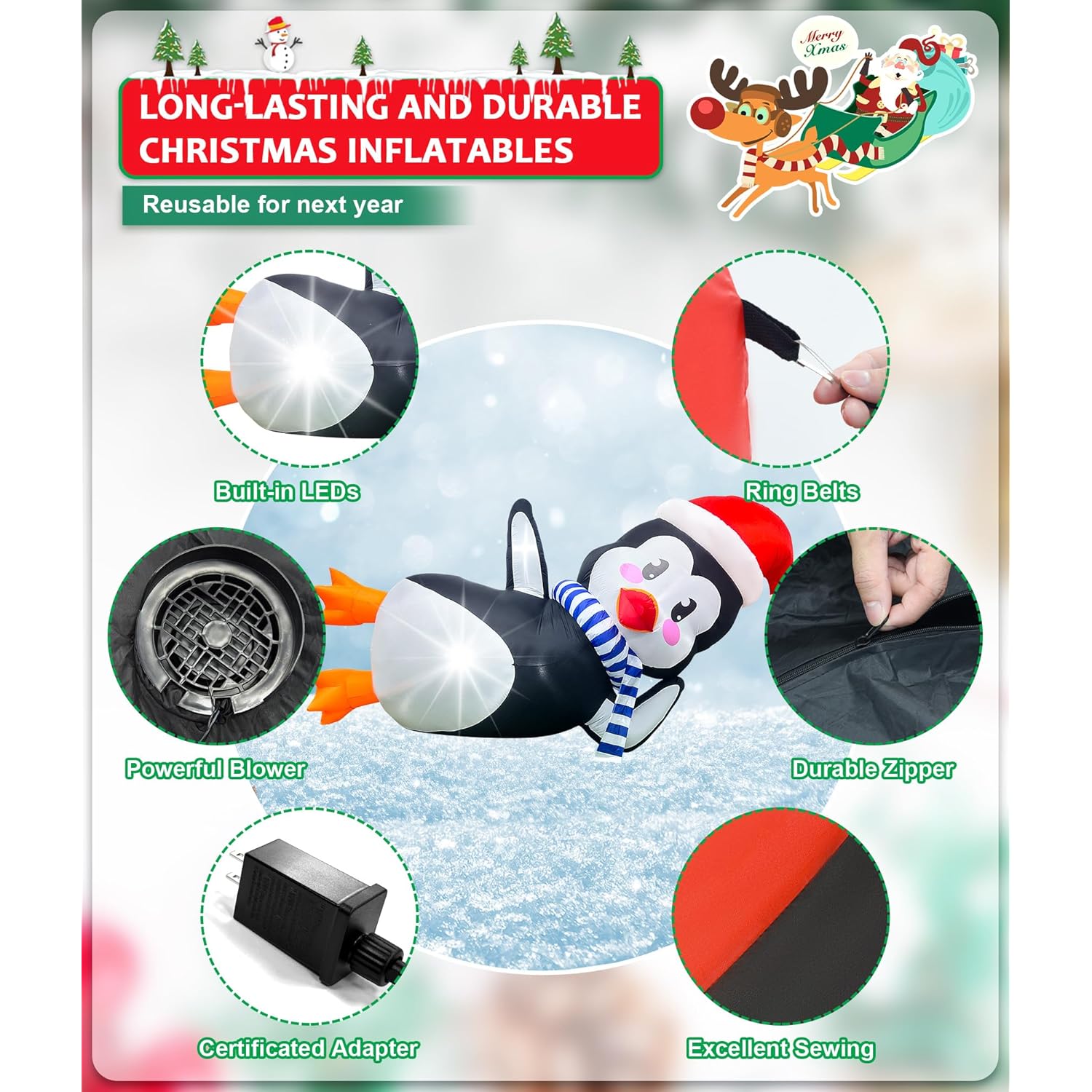 10Ft Large Christmas Inflatable Outdoor Decoration, Inflatable Penguin Christmas Blow Ups Yard Decoration With Lights Fo