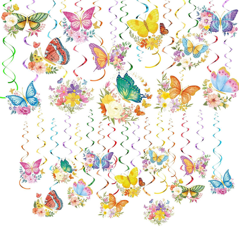 30 Pcs Summer Flowers Butterfly Hanging Swirl Decorations Butterfly Ba