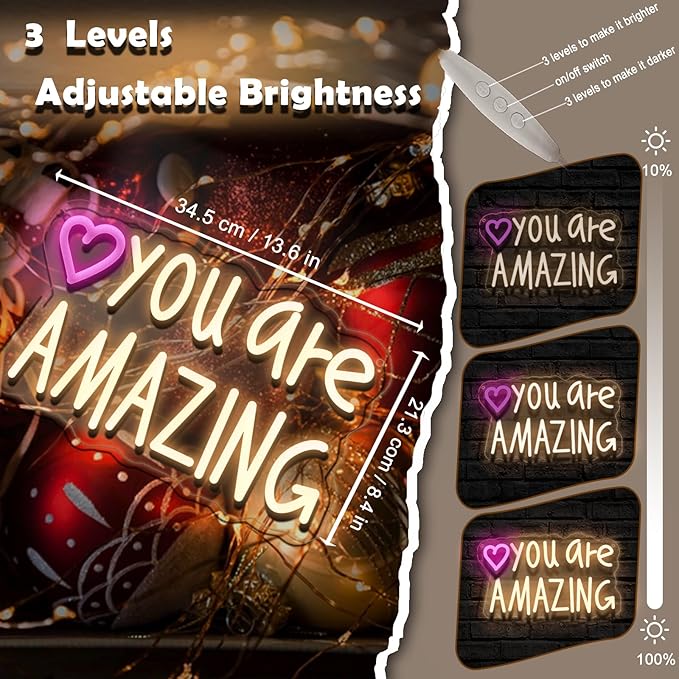 You Are Amazing Pink Neon Sign USB Dimmable LED Wall Decor for Bedroom Bar Party