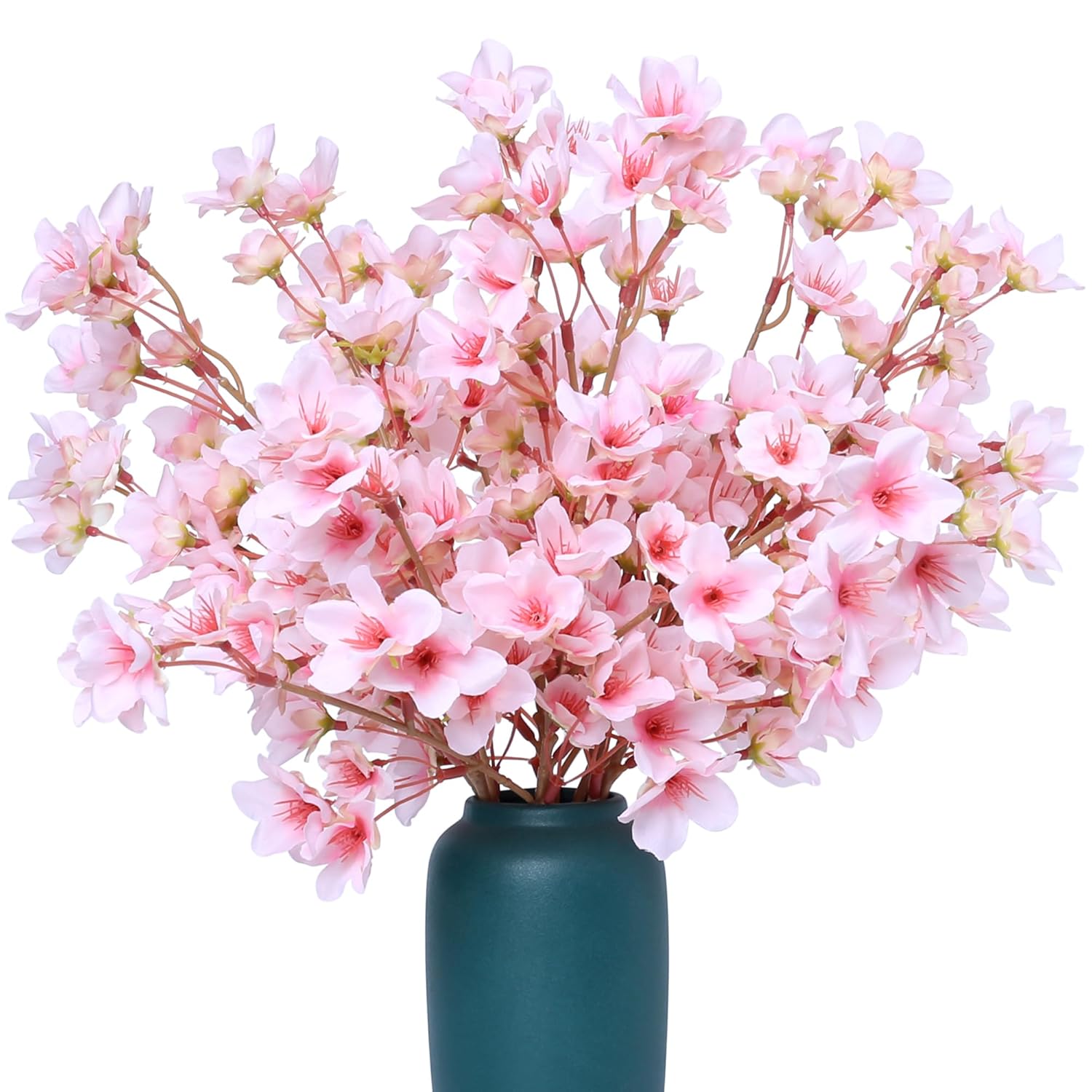 6Pcs Artificial Cherry Blossom Branches Decor Fake Flowers Silk Spring Faux Flowers 16" Peach Bouquet For Home Wedding Bedroom Japanese Decoration Diy Table Centerpiece Arrangement(Pink)