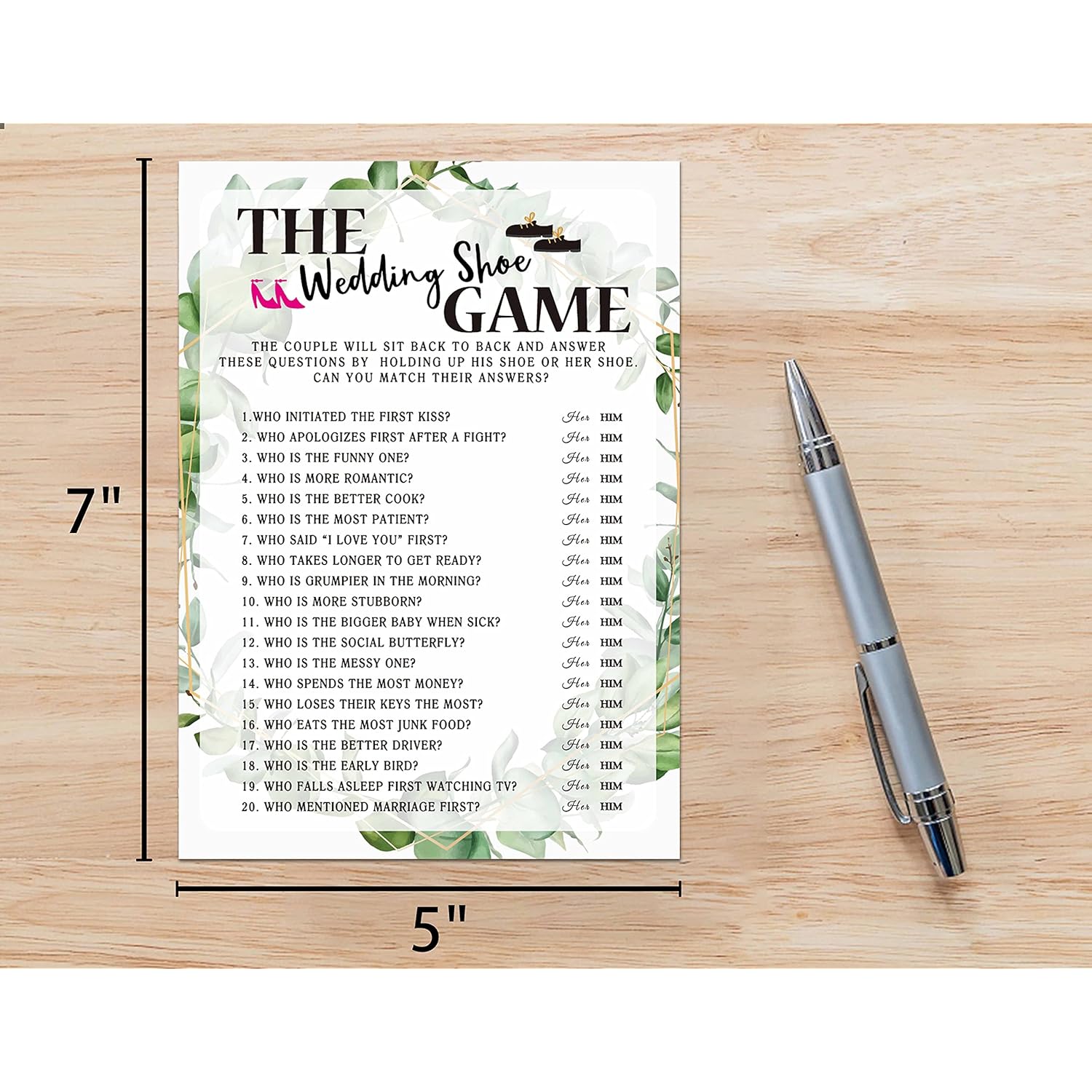 Bridal Shower Game Cards, Wedding Shoe Game, Tropical Jungle Theme Engagement Party Cards For Wedding, Set Of 30 (Leaf004)