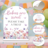 Babies Are Sweet Please Take A Treat Sign - Butterfly Baby Shower Sign, 1 Pack Arch Acrylic Sign With Stand, Gender Reveal Party Table Decor, Purple Butterfly Baby Shower Supplies (Se08)