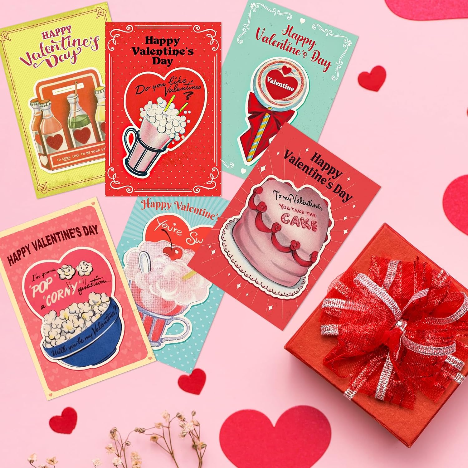 Vintage Valentines Day Cards Retro Dessert Happy Valentine'S Day Greeting Card Bulk With Envelopes For Kids Adults Classroom Gifts Party Favors