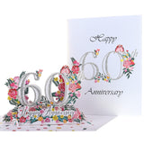 60Th Wedding Anniversary Pop Up Card – Diamond Jubilee 3D Greeting With Roses & Lovebirds – Luxury Keepsake For Parents, Grandparents, Couples, Enduring Love Gift – 6 X 8 Inches