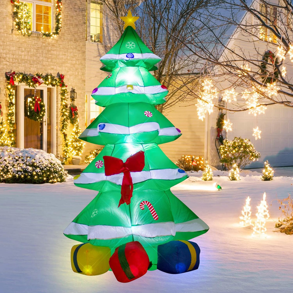 6 Foot Christmas Inflatable Christmas Tree With Gift Box Decoration With Led Lights,Cute Blow Up Christmas Tree Indoor O