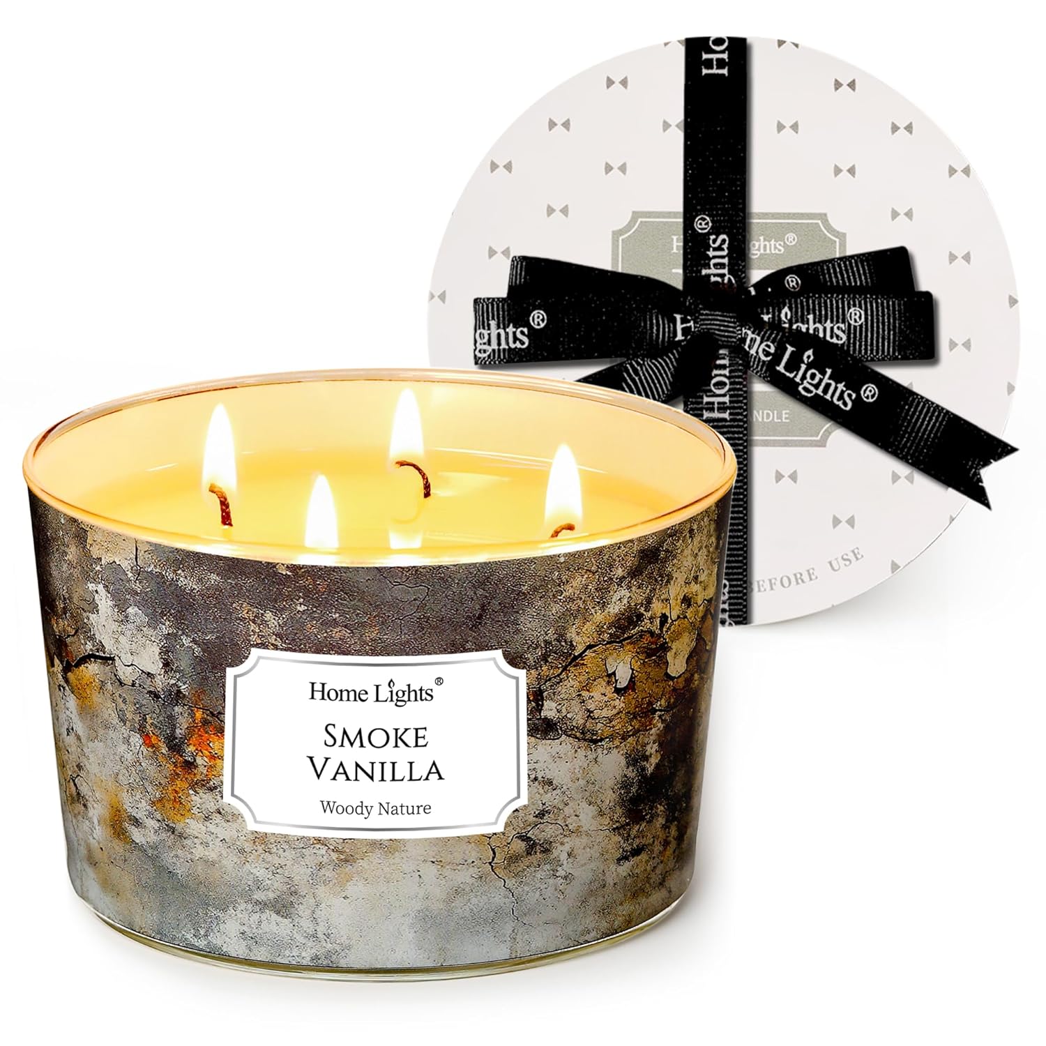 Homelights Large Jar Candle | 4-Wick Long-Lasting Scented Candles, 18Oz Natural Soy Wax Candle For Home Scented, Industrial Chic Gifts For Women & Men, Smoke Vanilla