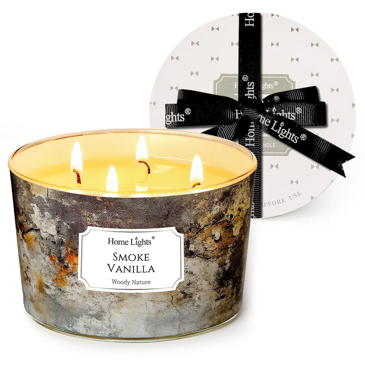 Homelights Large Jar Candle | 4-Wick Long-Lasting Scented Candles, 18Oz Natural Soy Wax Candle For Home Scented, Industrial Chic Gifts For Women & Men, Smoke Vanilla