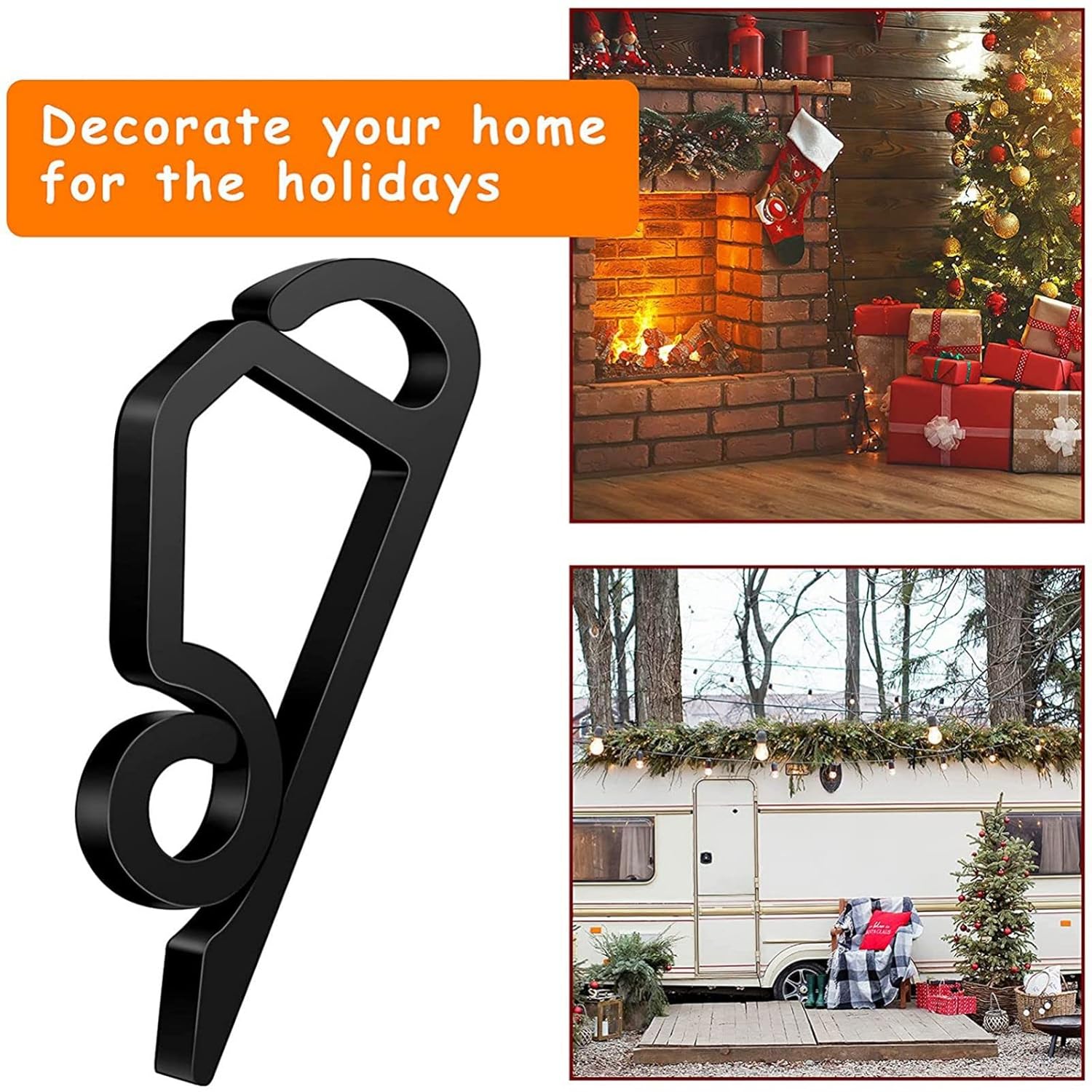 120 Pcs Christmas Light Clips Outside Gutter Hooks - Plastic Holiday Gutter Light Weatherproof Hooks For Halloween Christmas Roof Tree Hanging Outdoor Decoration String Lights (Black)