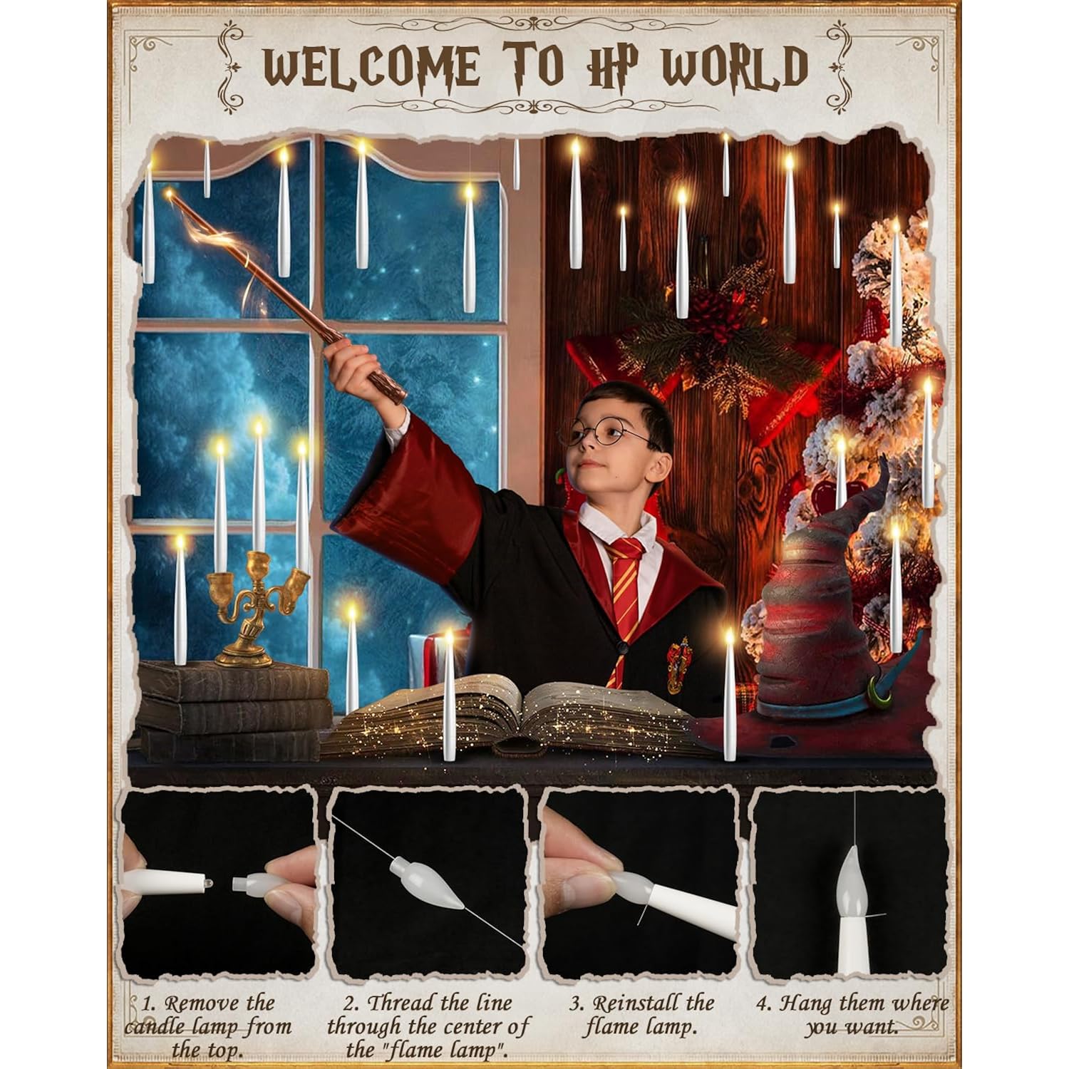 24 Pack Floating Candles With Wand Remote -Halloween Hanging Candle,Magic Flameless Taper Candles Floating Lights Gifts For Christmas Decorations Wedding Birthday Party Decor