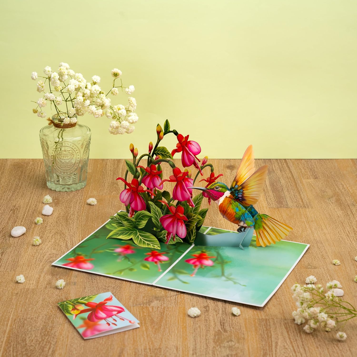 Humming Bird Pop Up Card, Fuchsia, 3D Popup Greeting Cards, Gift For Birthday, Mothers Day, Anniversary, Valentines, Thinking Of You, Thank You, 5X7 - Includes Envelope And Message Note