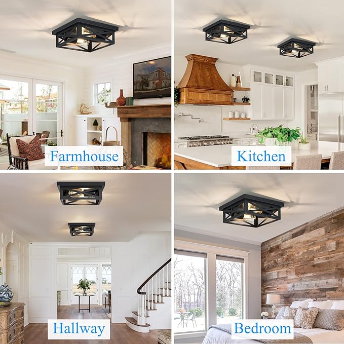 2 Pack Black Flush Mount Ceiling Light Fixtures 2 Light Square Farmhouse Ceiling Lights