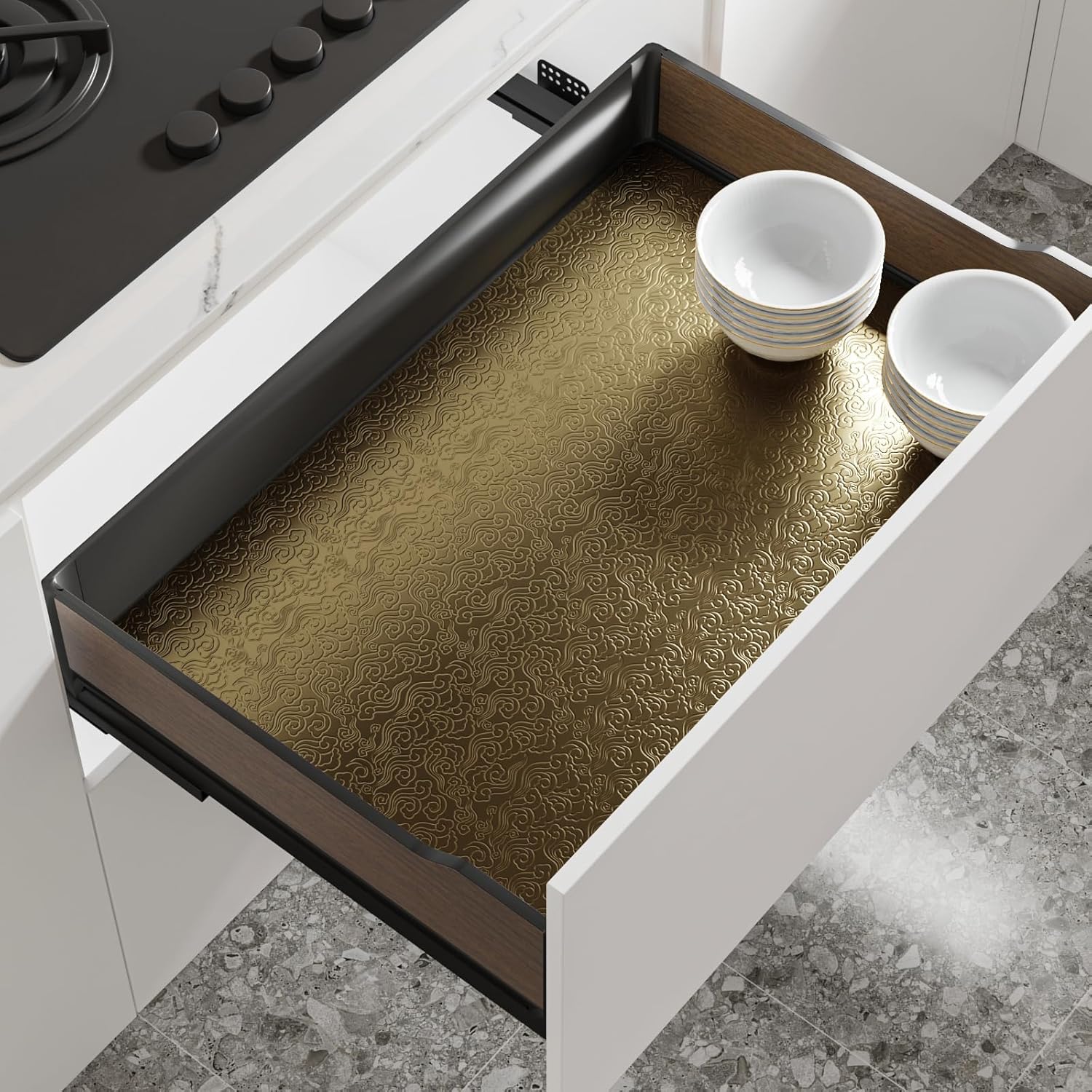 Gold Auspicious Clouds Wallpaper Peel And Stick Glossy Textured Metallic Wallpaper Vinyl Wrap Prepasted Luxury Golden Embossed Contact Paper For Furnitures Removable Wall Paper 11.8"X118"