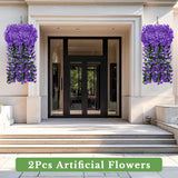 Fake Plants Violet Hanging Plants Artificial Flowers For Outdoors, 2 Pcs Large Bushy Silk Faux Flowers, Look Real Trailing Vines Uv Resistant Plants For Outdoor Planters Home Porch Patio (2 Purple)
