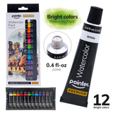 Premium Watercolor Paint Set, 12 Bright Colors, 0.4 Fl Oz Tubes
