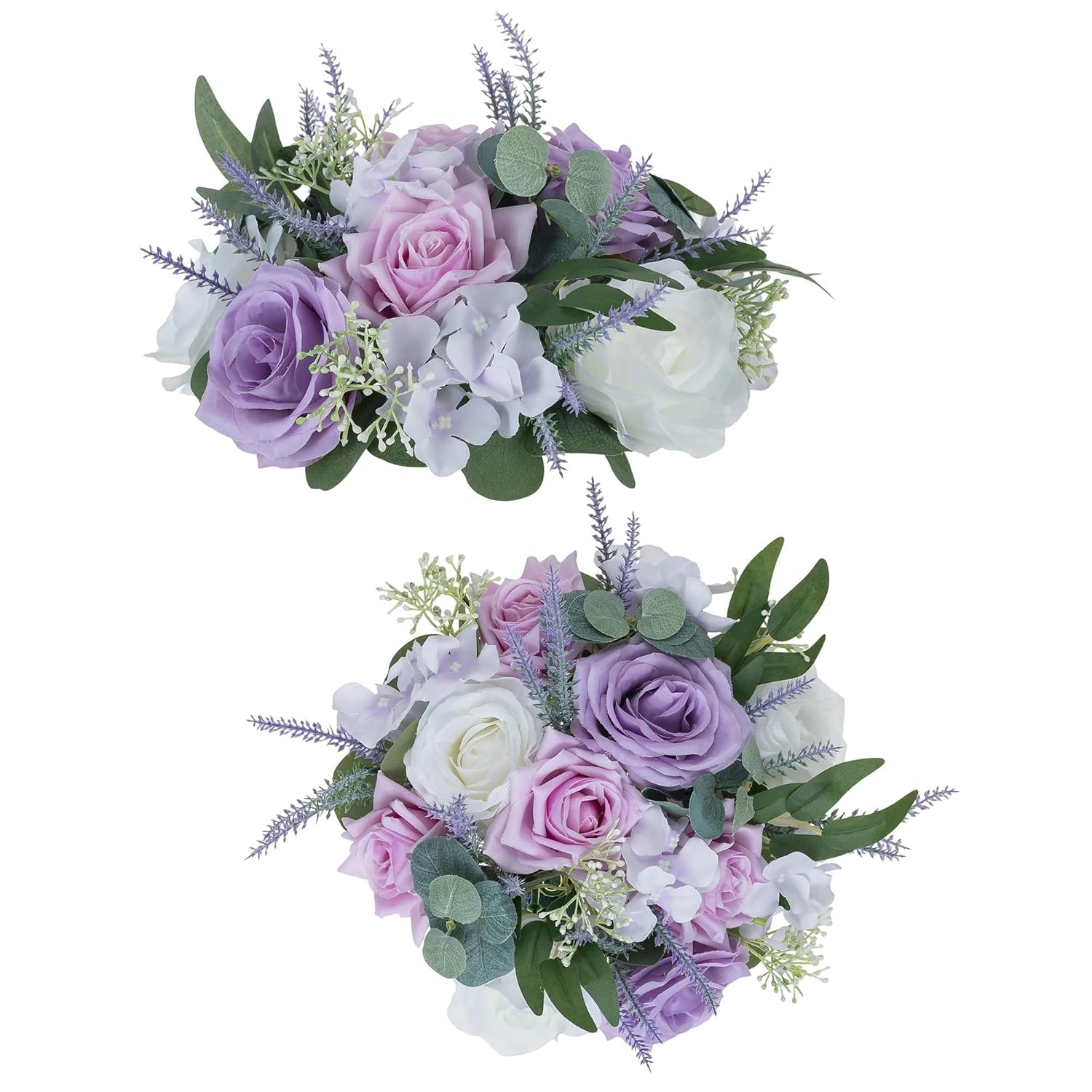 Purple Flowers Artificial For Decoration: 2 Pieces 9.5 Inch Fake Flower Ball Centerpieces For Home Tables - Wedding Lilac White Rose Lavender Fake Silk Kissing Floral Arrangements