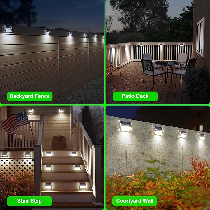 6 Pack Solar Deck Lights Waterproof 3 LED Cool White Fence Post Stair Wall Lights
