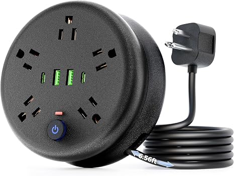 Retractable Travel Power Strip 5 Outlets 2 USB 2 USB C 6.56FT Cord