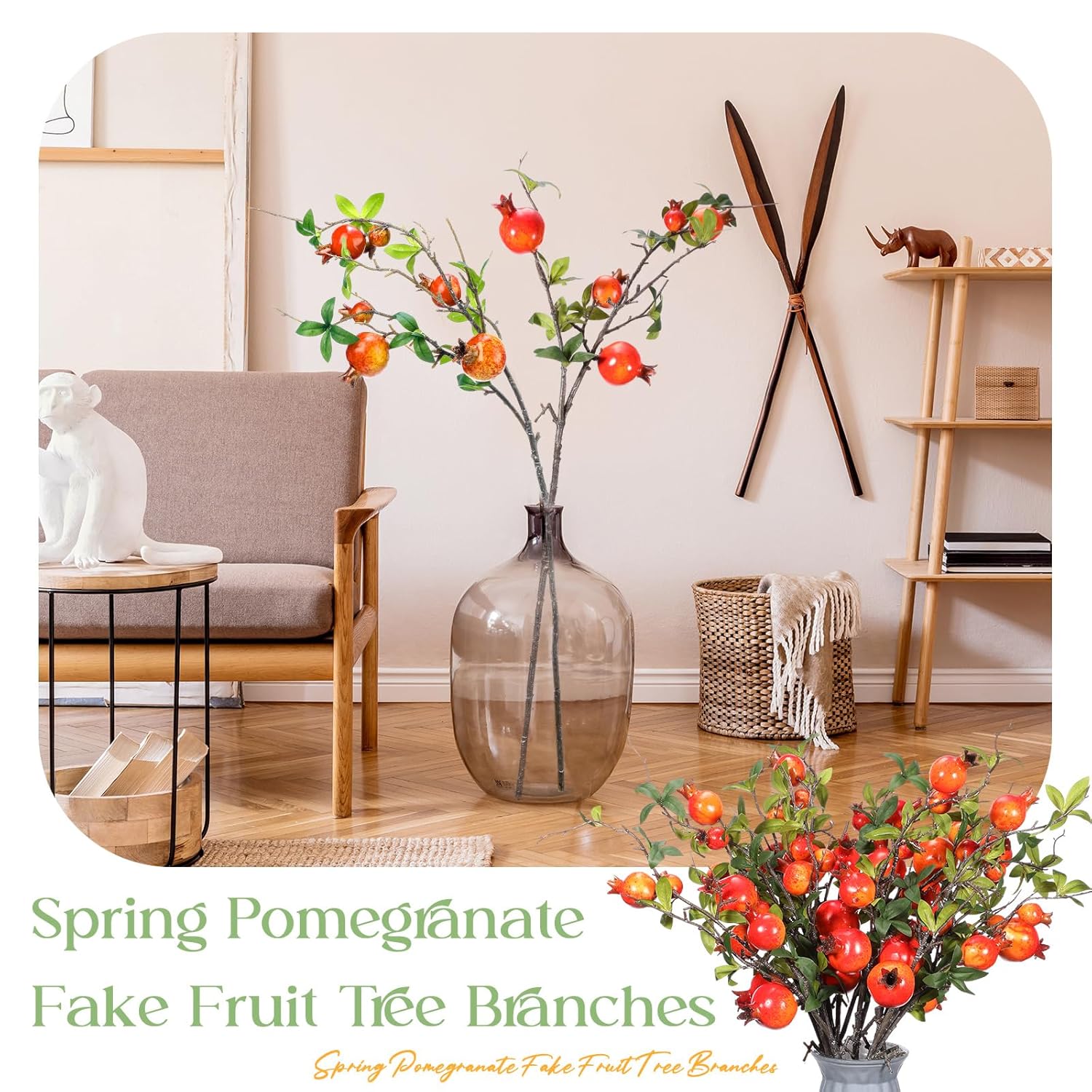 10 Pcs 31.5'' Artificial Pomegranate Branches Tall Faux Pomegranate Flower Stem Fake Berries Branches For Wedding Home Vase Party Decorations(Orange)