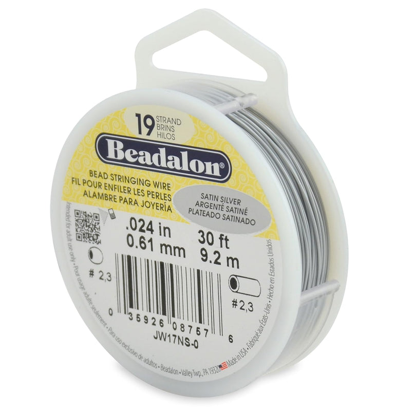 19-Strand Bead Stringing Wire, 0.024-Inch, Satin Silver, 30-Feet