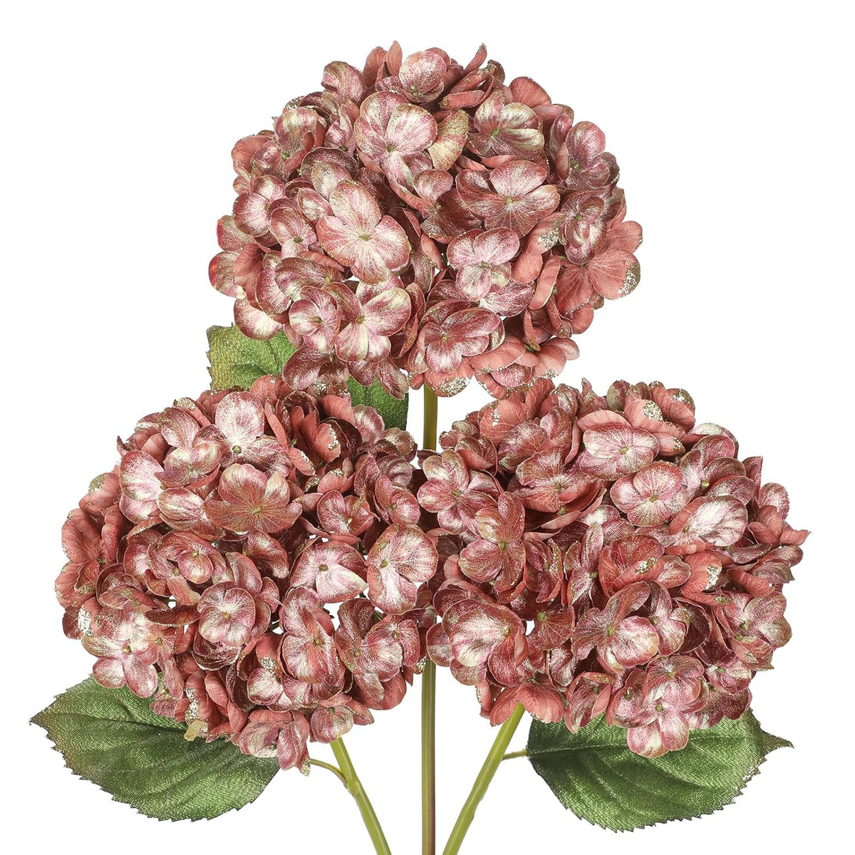 3Pcs Christmas Flowers Artificial Hydrangea Flowers With Stems 23Inch Glitter Fake Hydrangea Flower Pink Floral Arrangements Bouquets Xmas Faux Hydrangea Wedding Christmas Tree Home Decor