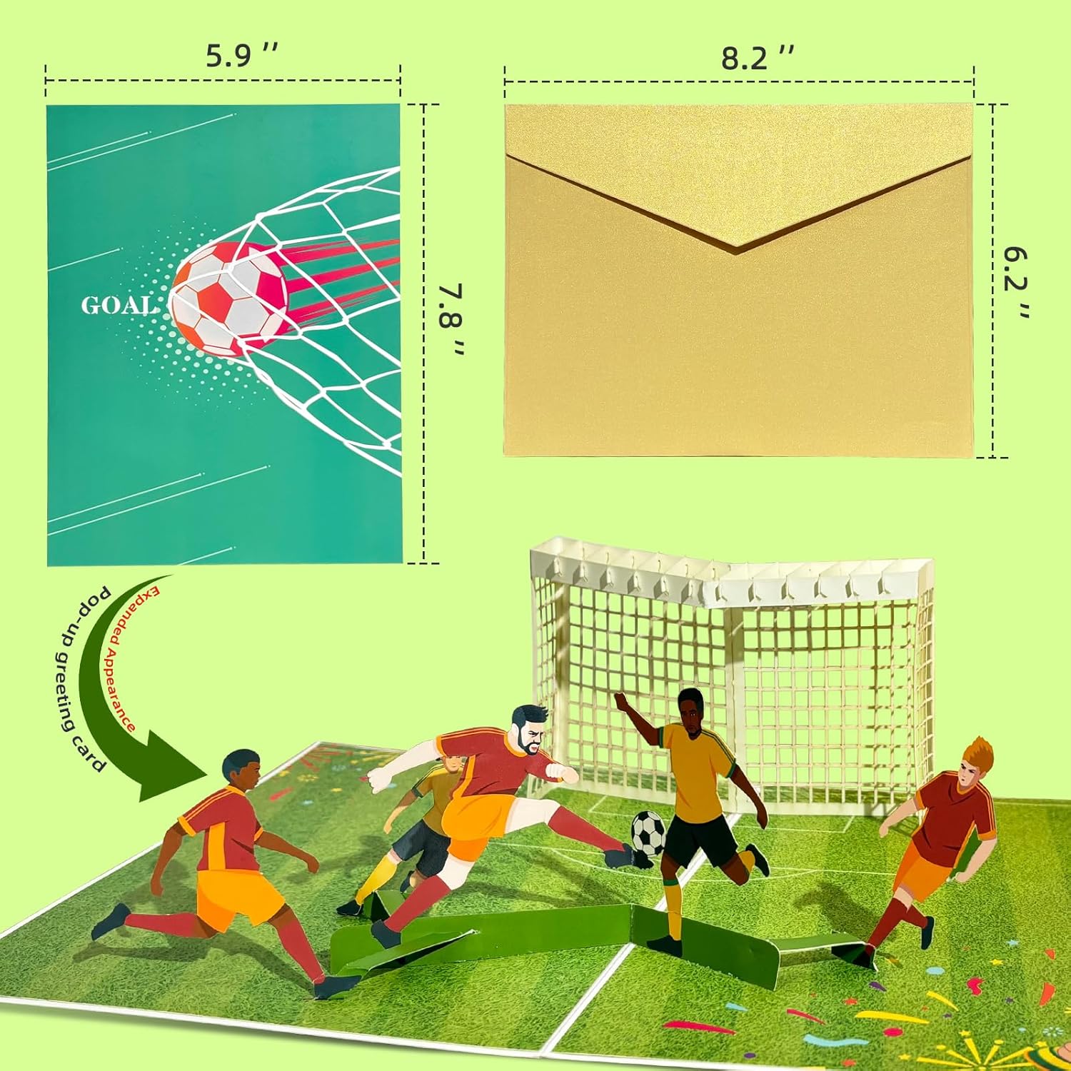 3D Football Pop-Up Card Father'S Day Card With Envelopes, Blank Greeting Cards, Sealing Stickers & Wish Cards - Birthday/World Cup/Graduation Gifts For Dad, Kids & Soccer Fans