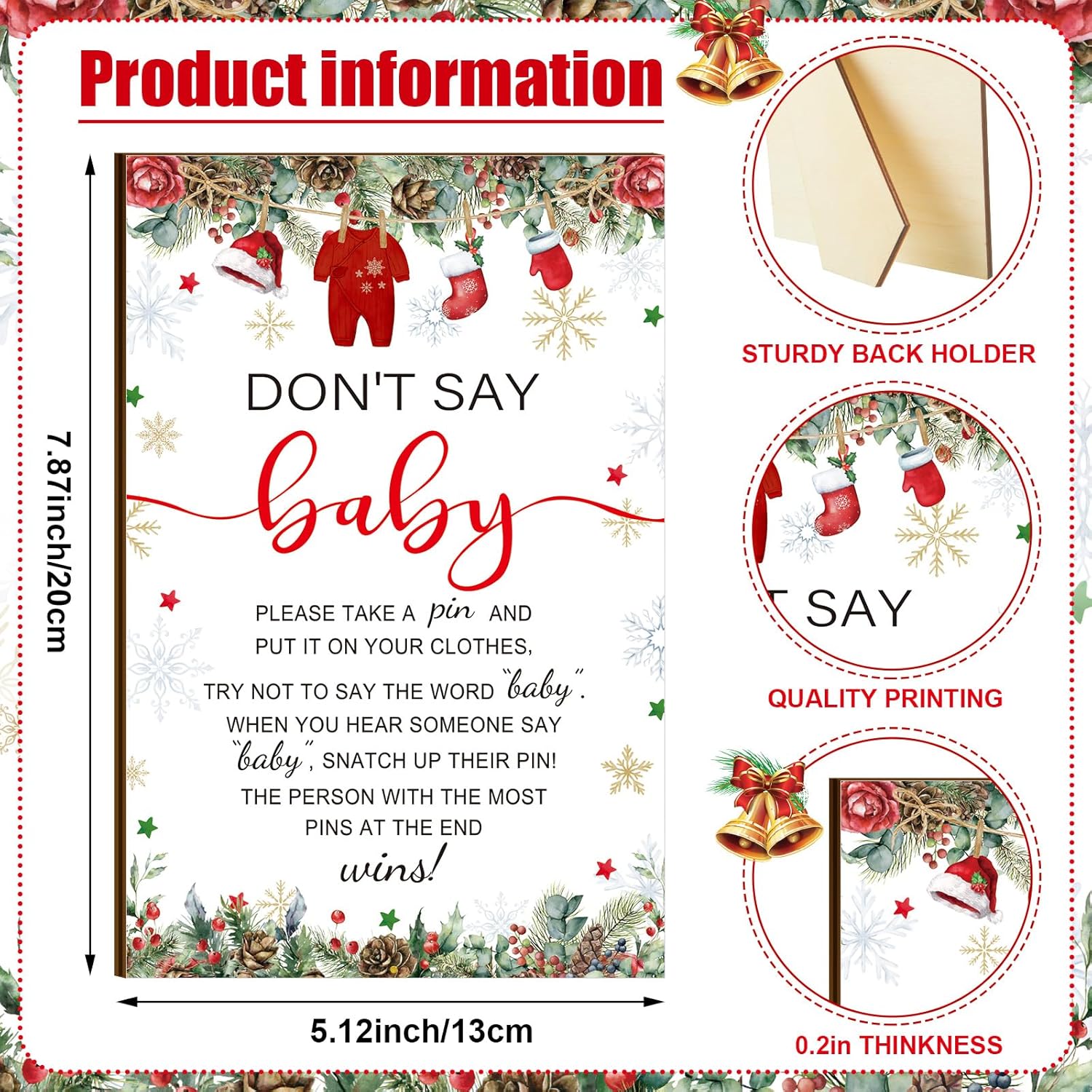 321 Pcs Christmas Santa Baby Shower Game Supplies Include 250 Activity Cards 20 Pencils 1 Don'T Say Baby Sign 50 Clothespins For Price Is Right Prediction Bingo Game Party Decor