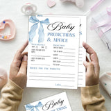 Predictions And Advice Cards, Blue Baby Shower Games For Boy, 25 Gender Neutral Cards, Blue Bow Gender Reveal Games Party Supply Kit, Baby Shower Decorations(5''X7'')-A20
