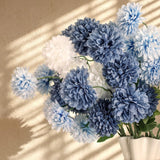 8Pcs 21In Navy Blue Artificial Chrysanthemum Silk Mum Flowers With 5 Heads Ball Faux Kiku Flower Pompom Floral For Spring Summer Table Centerpieces Home Indoor Decoration(White And Navy Blue)