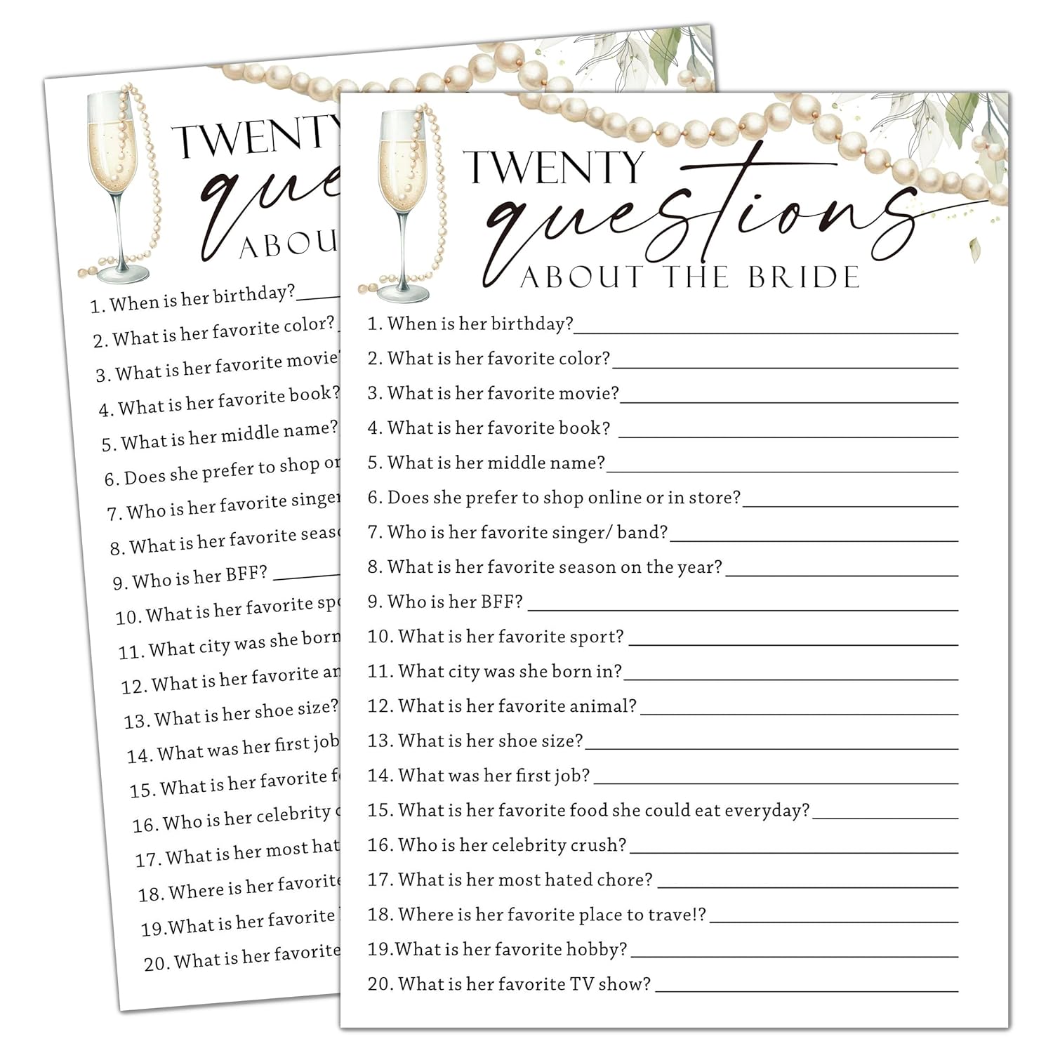 Minimalist Bridal Shower Games, Twenty Questiong About The Bride, Engagement Party Games, Wedding Shower For 25 Guests, Wedding Advice Cards, Bridal Shower Decorations-B12