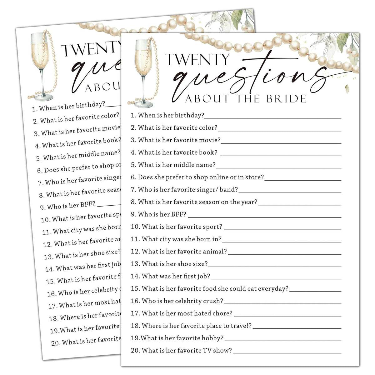Minimalist Bridal Shower Games, Twenty Questiong About The Bride, Engagement Party Games, Wedding Shower For 25 Guests, Wedding Advice Cards, Bridal Shower Decorations-B12