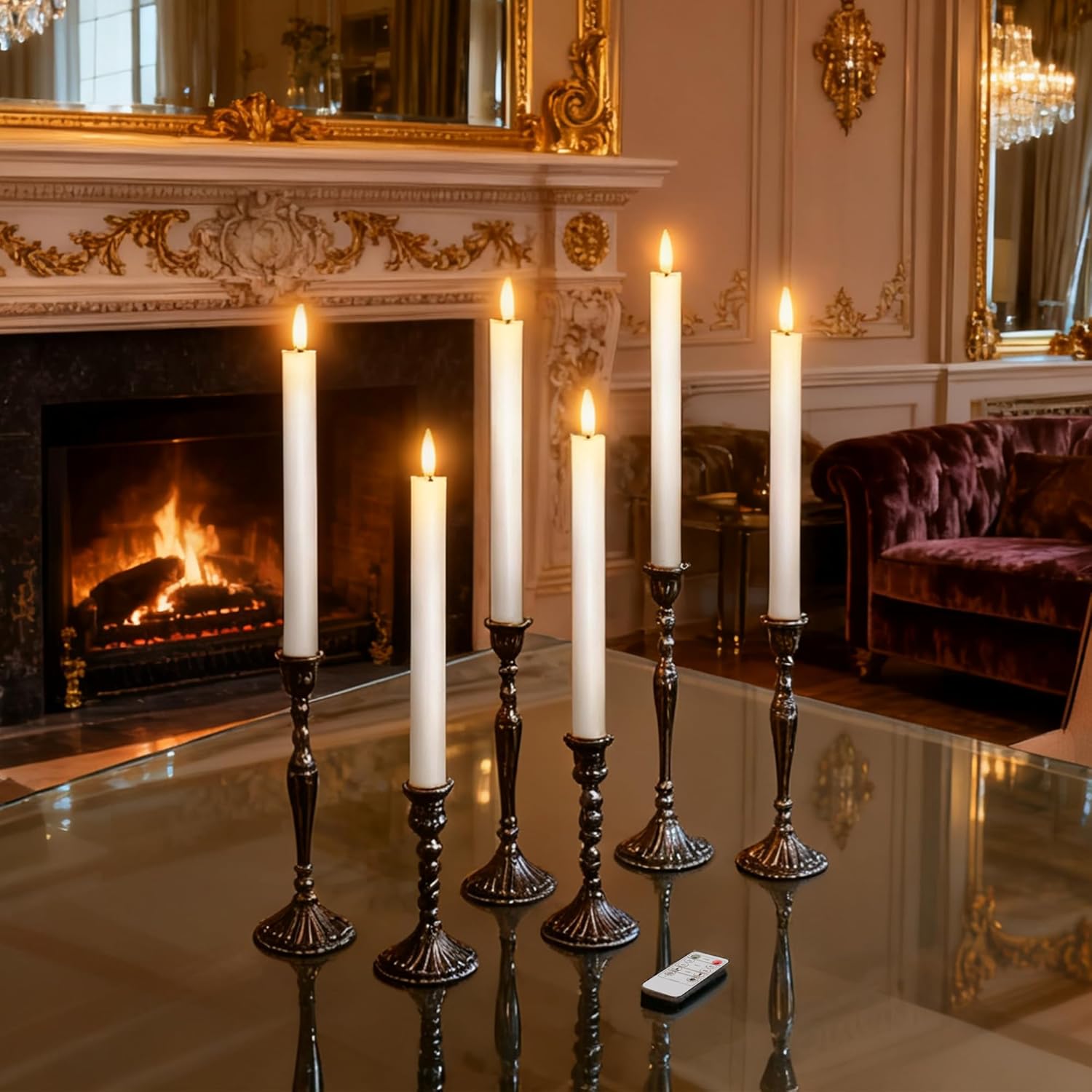 Flameless Taper Candles With Remote, 500H Battery Operated Tapers Candle, Led Flickering Flameless Candlesticks Classic Tall Taper Candles For Christmas Home, Wedding, Party, 9.8 Inches (White)