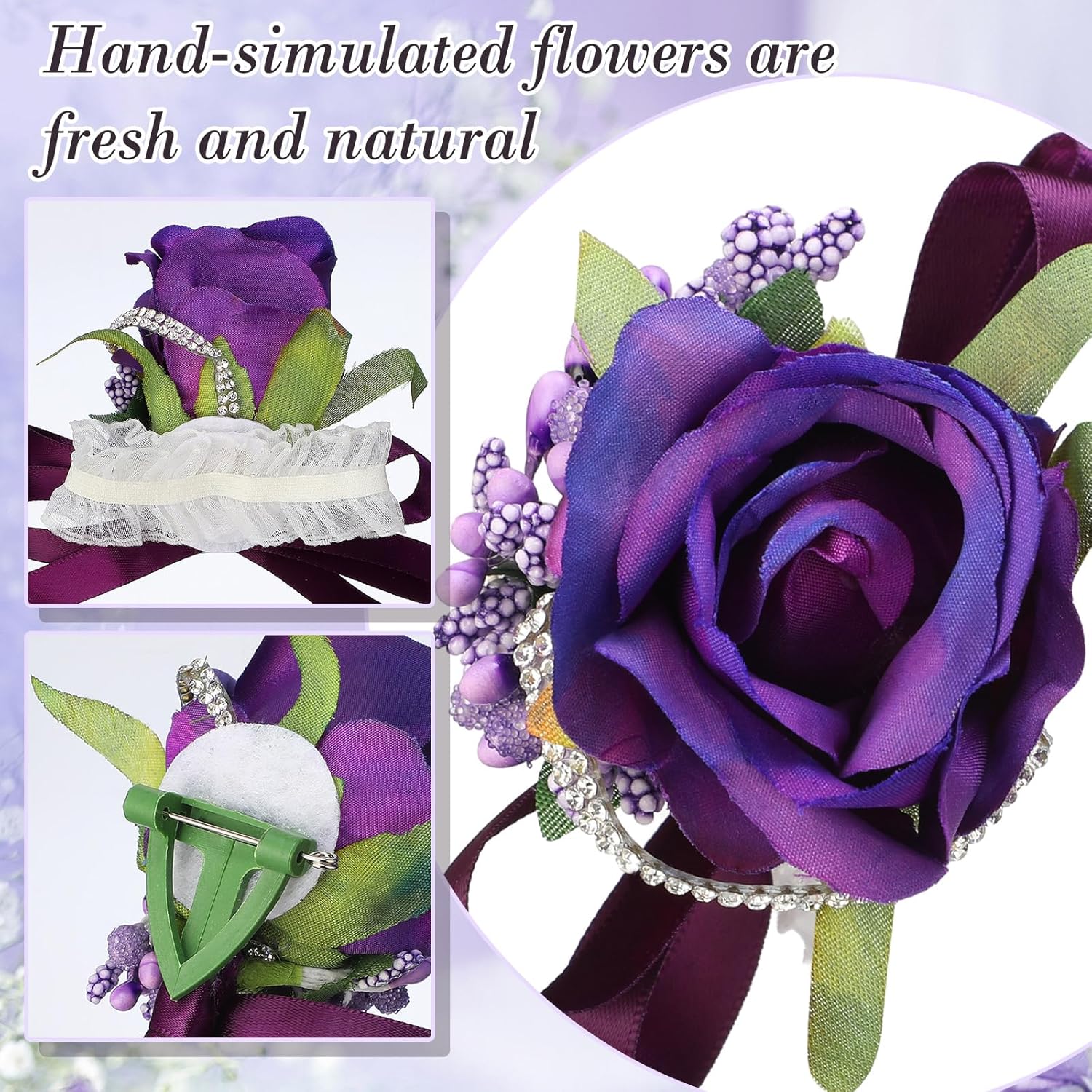 20 Pcs Wedding Corsage And Boutonniere Set Homecoming Artificial Corsage Wristlet And Boutonniere For Men Women Bride Bridesmaid Wedding Flowers Accessories Prom Suit Decorations (Purple)