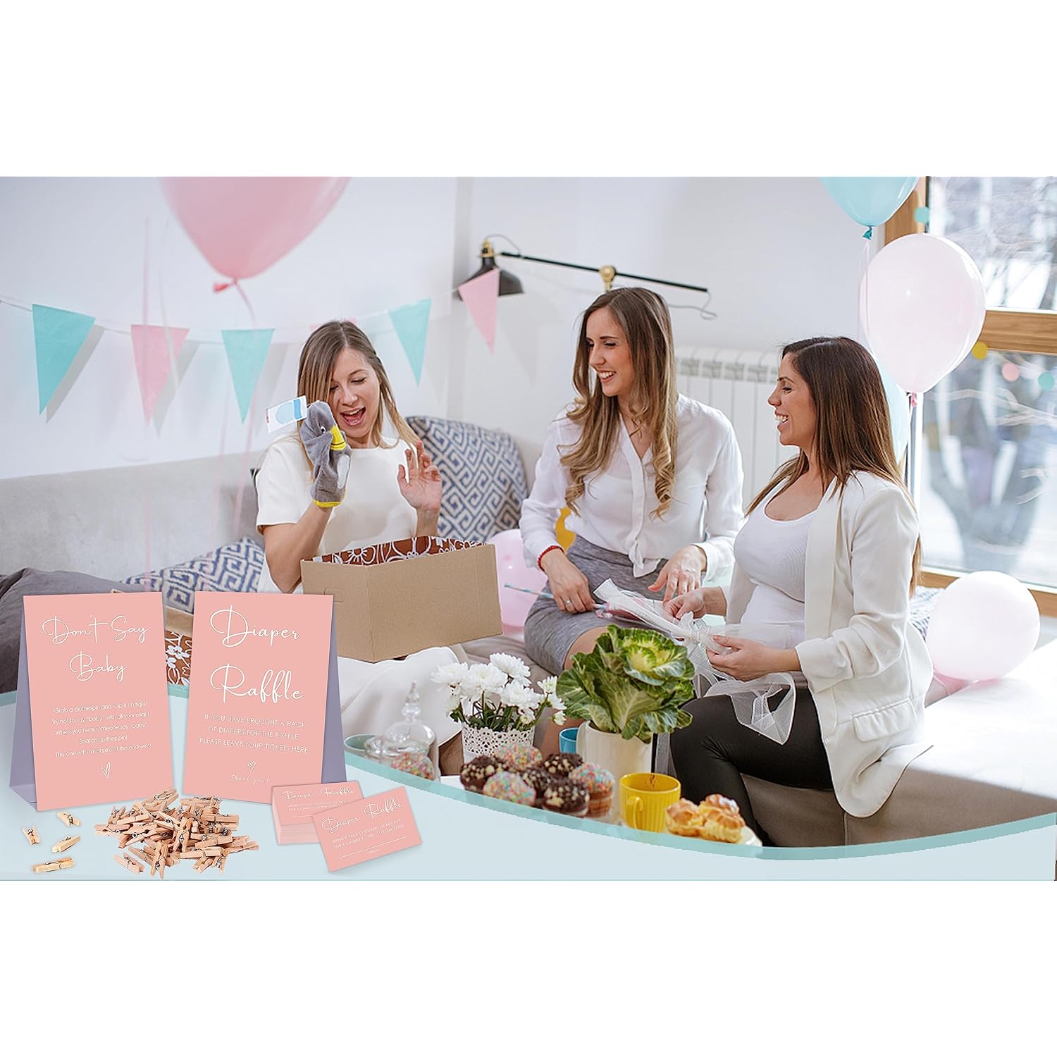 2 Rustic Baby Shower Games-Don'T Say Baby And Diaper Raffle Tickets Baby Shower Games,Baby Shower Decorations,Baby Shower Game Ideas,2 Sign & 50 Mini Clothespins & 50 Cards Set-Z1