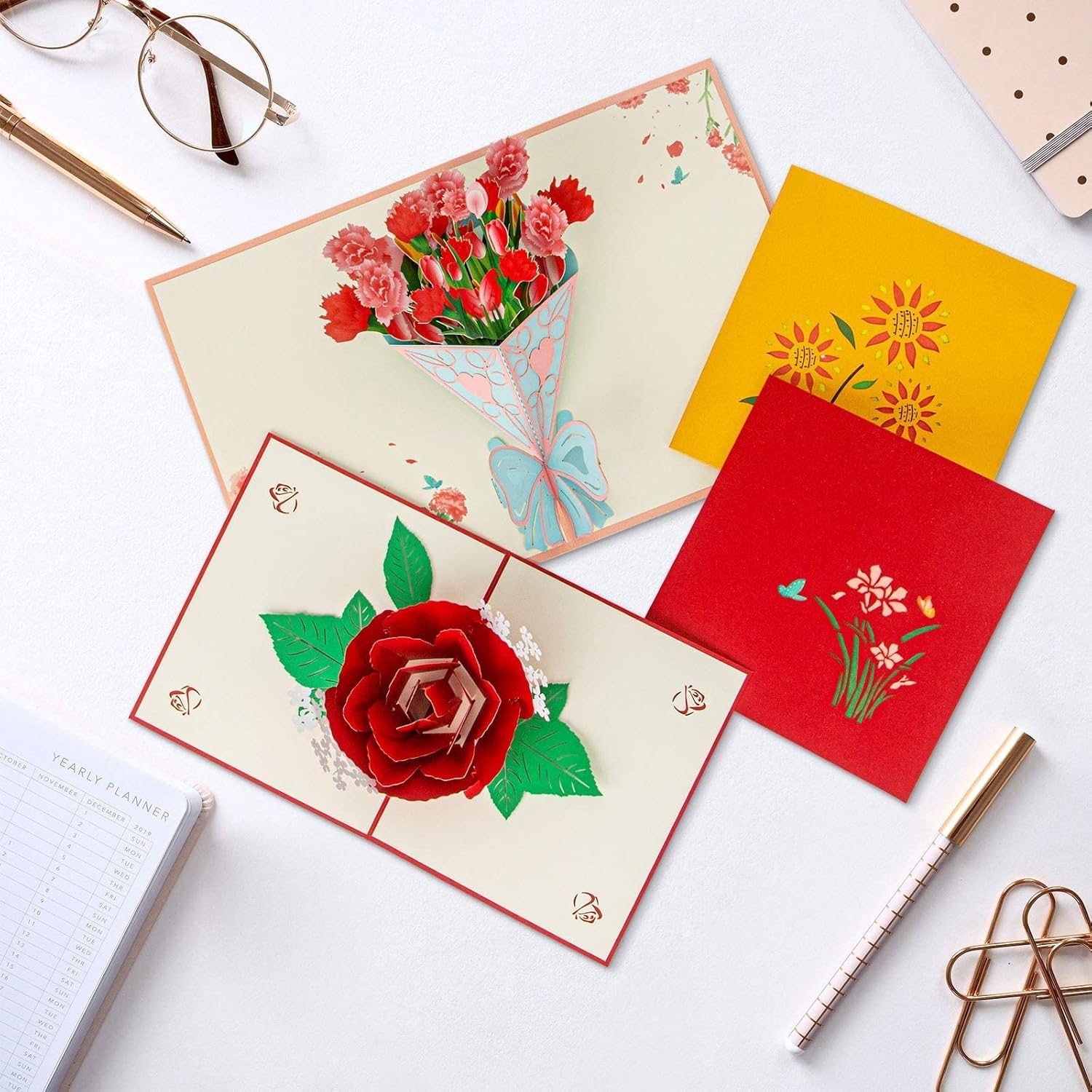 Pop Up Card, Mother'S Day Cards, 4 Pieces Flower 3D Greetings Card, Thank You Card With Envelope Moms Cards For Valentine'S Day Mother'S Day Thanksgiving Day Birthday Anniversary Wedding