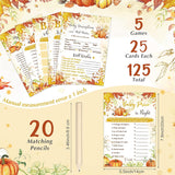 145 Pieces Thanksgiving Baby Shower Party Games Sets, 125 Pumpkin Theme Baby Shower Games Paper Cards With 20 Editable Pencils Gifts For Fall Harvest Family Party Game Supplies