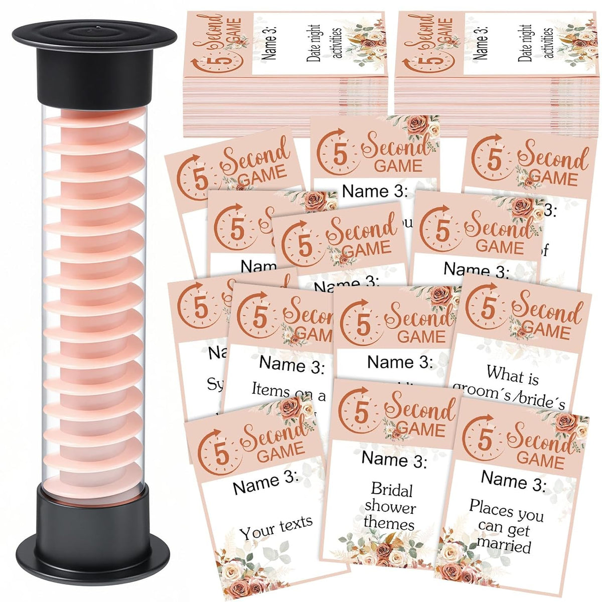 Bridal Shower Game Set 101 Simple Question Cards And 5 Second Hourglass 5 Second Quiz Game Set For Wedding Shower Engagement Bachelorette Flower Tea Pink Party Activities