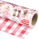Candy Cane Christmas Wrapping Paper Roll For Kids Girls Women - Red Plaid Bow Design Gift Wrap For Holiday Total 28.5Sq.Ft