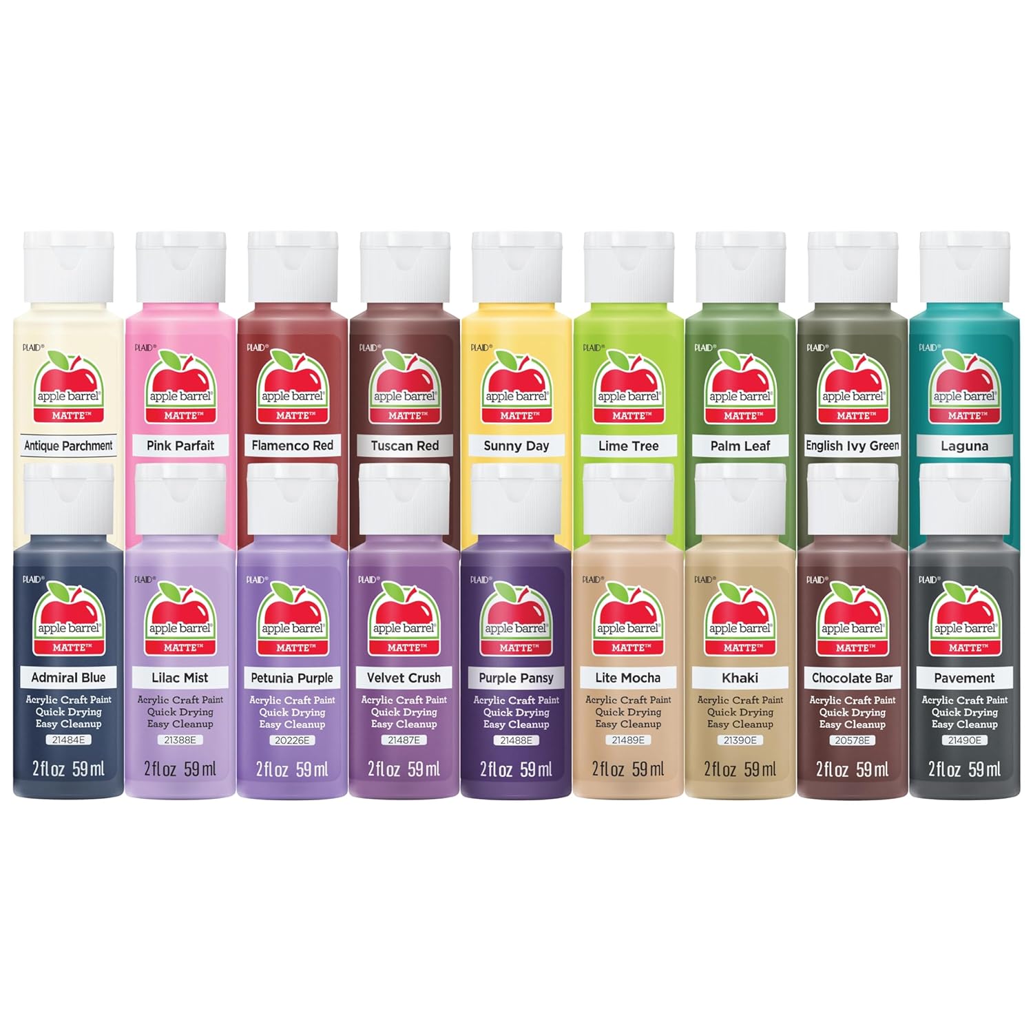 Apple Barrel PROMOABII Matte Finish Acrylic Craft Paint Set Designed for Beginners and Artists, Non-Toxic Formula That Works on All Surfaces, 2 Fl Oz (Pack of 18), 18 Colors May Vary, Count