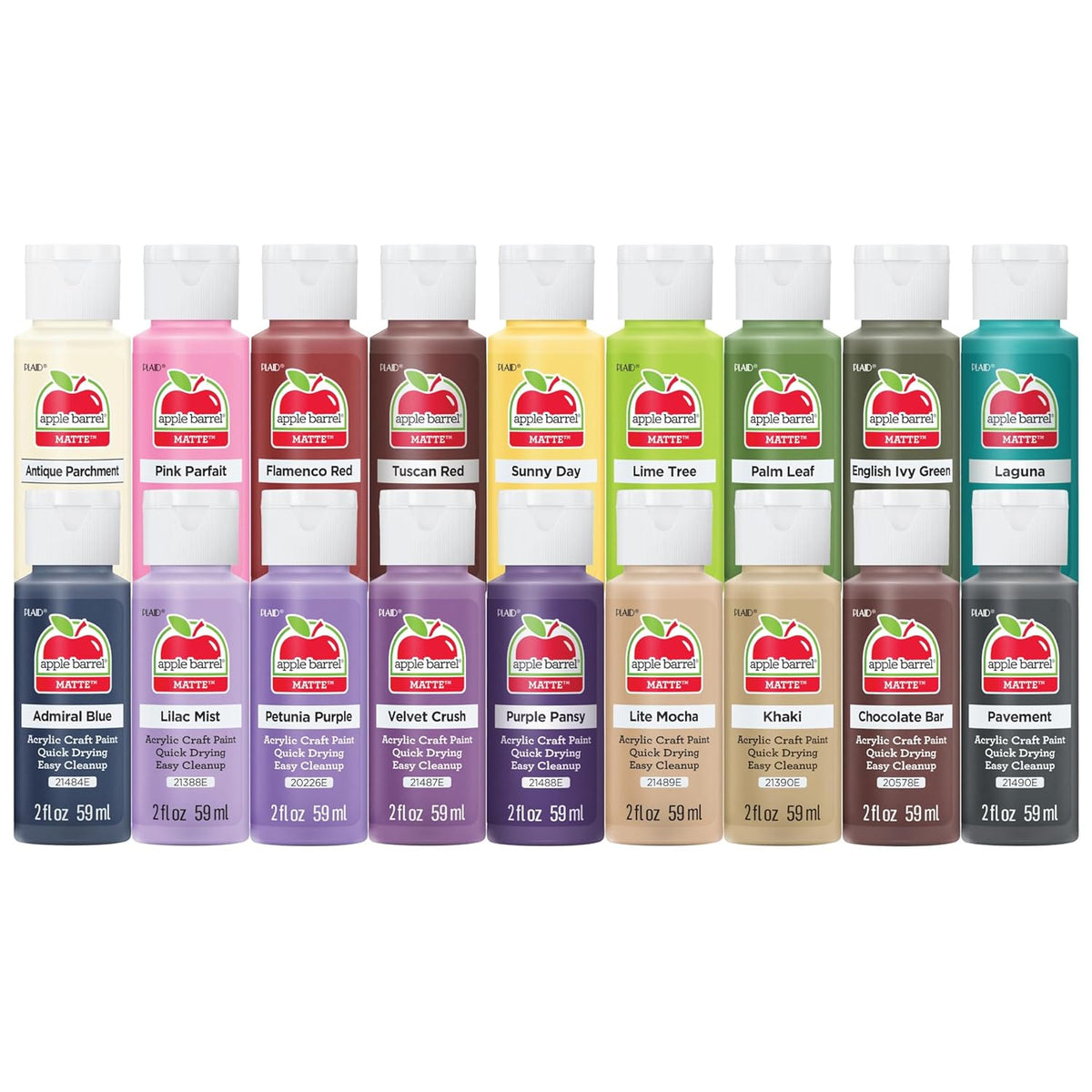 Apple Barrel PROMOABII Matte Finish Acrylic Craft Paint Set Designed for Beginners and Artists, Non-Toxic Formula That Works on All Surfaces, 2 Fl Oz (Pack of 18), 18 Colors May Vary, Count