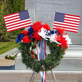 12 Stems Patriotic Memorial Bouquet Artificial Blooming Chrysanthemum, Thank You Veterans Roses With American Flags, Artificial Full Blooming Flowers For Memorial Day, Red/Blue/White